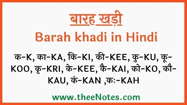 बारह खड़ी - Barah khadi in Hindi | 12 Khadi in Hindi PDF » 2023 Barah khaadi in Hindi PDF - बारह खड़ी